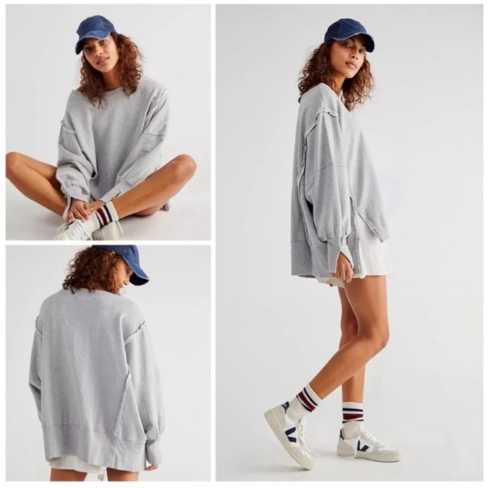 NWOT Free People Camden Sweatshirt - Sand Heather Grey - M